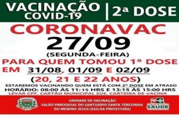 2ª DOSE CORONAVAC VACINADOS ENTRE 31/08/21 E 02/09/21