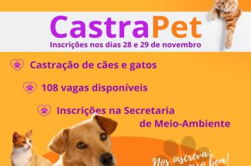 CASTRAPET EM BANDEIRANTES: INSCRIÇÕES NOS DIAS 28 E 29/11. SERÃO 108 VAGAS E CASTRAÇÕES OCORRERÃO DIA 09/12