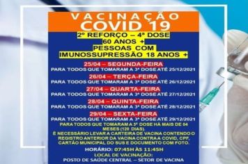 2º DOSE DE REFORÇO (4º DOSE) PARA MAIORES 60 ANOS/IMUNOSSUPRIMIDOS 18+