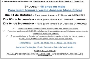 3ª DOSE (REFORÇO JANSSEM) PARA MAIORES DE 18 ANOS