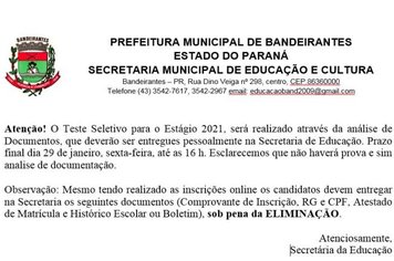 ATENÇÃO candidatos ao estágio!!