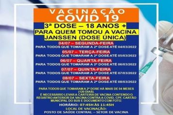 3º DOSE PARA QUEM TOMOU VACINA JANSSEN (DOSE UNICA): 18 ANOS +