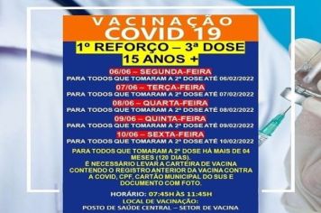 1º REFORÇO: 3º DOSE PARA MAIORES DE 15 ANOS