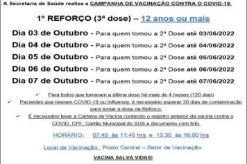 3ª DOSE (REFORÇO) PARA MAIORES DE 12 ANOS