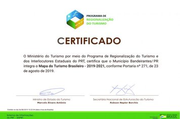 Bandeirantes recebe certificado e integra o Mapa do Turismo Brasileiro