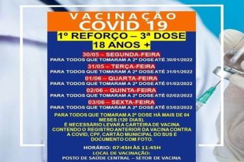 3ª DOSE (REFORÇO) PARA MAIORES DE 18 ANOS