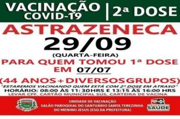 2ª DOSE ASTRAZENECA PARA VACINADOS EM 07/07/21