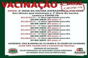 2º DOSE  PARA IDOSOS que se vacinaram entre os dias 01/03 à 08/03.
