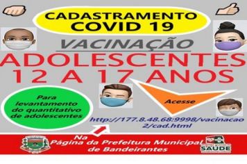 Cadastro para vacinação de menores, entre a faixa etária de 12 a 17 anos