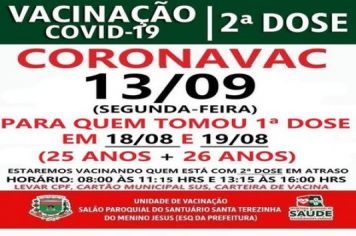 2ª DOSE CORONAVAC VACINADOS EM 18 E 19/08/21