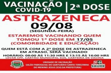 2ª DOSE DA VACINA ASTRAZENECA VACINADOS EM 17/05/21
