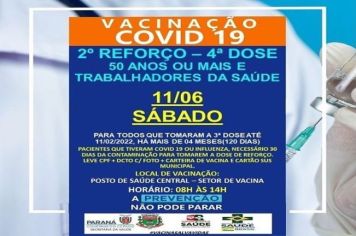 2º DOSE DE REFORÇO (4º DOSE) PARA MAIORES 50 ANOS OU TRABALHADORES DA SAÚDE