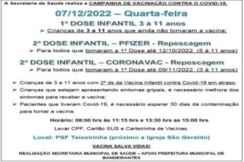 REPESCAGEM VACINAÇÃO INFANTIL COVID-19: PFIZER/CORONAVAC