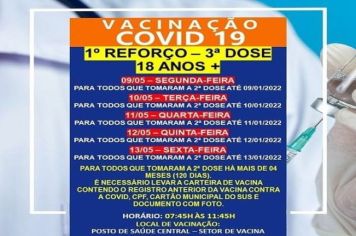 DOSE DE REFORÇO (3º DOSE) PARA MAIORES DE 18 ANOS