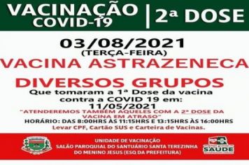 2ª DOSE ASTRAZENECA VACINADOS EM 11/05/2021 E ATRASADOS