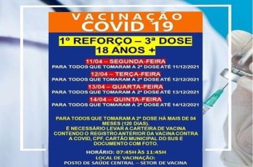 DOSE DE REFORÇO (3º DOSE) PARA MAIORES DE 18 ANOS