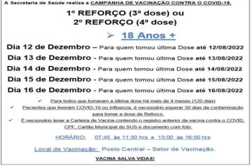 1º REFORÇO (3º DOSE) OU 2º REFORÇO (4º DOSE) PARA MAIORES DE 18 ANOS