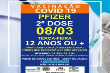 2º DOSE PFIZER PARA  MAIORES DE 12 ANOS