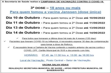 3ª DOSE (REFORÇO JANSSEM) PARA MAIORES DE 18 ANOS