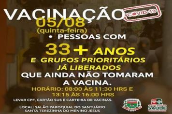 VACINAÇÃO 33+ ANOS, E/OU COMORBIDADES AINDA NÃO VACINADOS