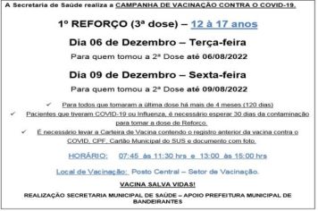 3ª DOSE (REFORÇO) DE 12 ANOS A 17 ANOS