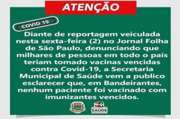 COMUNICADO A POPULAÇÃO DE BANDEIRANTES!!
