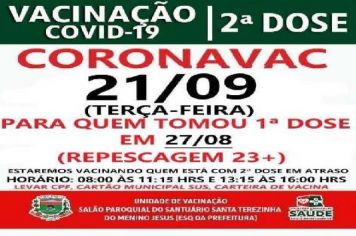 2° DOSE CORONAVAC VACINADOS EM 27/08/21