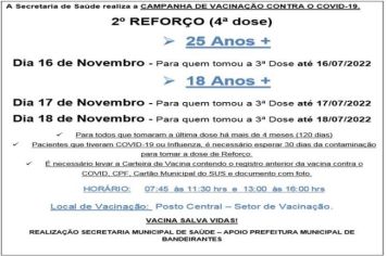 2ª DOSE DE REFORÇO (4º DOSE) PARA MAIORES 18 e 25 ANOS