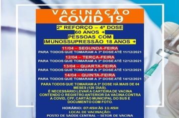 2º DOSE DE REFORÇO (4º DOSE) PARA MAIORES DE 18 ANOS