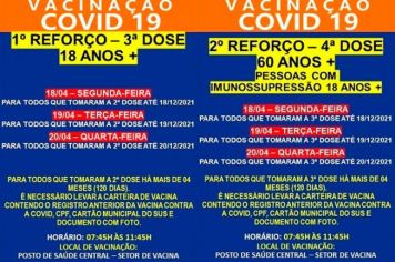 3º DOSE PARA MAIORES DE 18 ANOS/4º DOSE MAIORES DE 60 ANOS