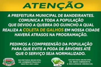 AVISO COLETA DE GALHOS!