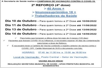 2º DOSE DE REFORÇO (4º DOSE) PARA MAIORES 40 ANOS/IMUNOSSUPRIMIDOS 18+/TRAB. SAUDE