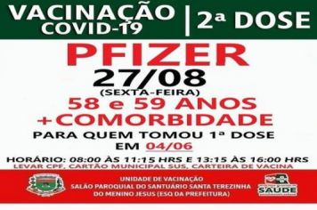 2ª DOSE PFIZER PARA VACINADOS EM 04/06/21