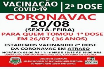 2º DOSE CORONAVAC VACINADOS EM 26/07/2021