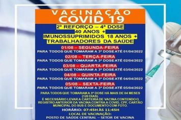 2º DOSE DE REFORÇO (4º DOSE) PARA MAIORES 18 ANOS/IMUNOSSUPRIMIDOS 18+/ TRAB. SAUDE