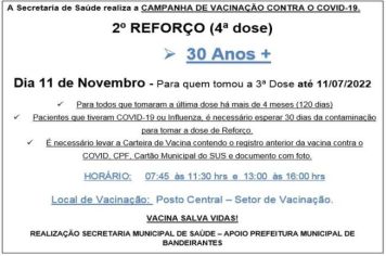 2º DOSE DE REFORÇO (4º DOSE) PARA MAIORES 30 ANOS