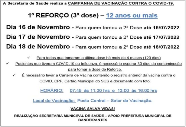 1º REFORÇO: 3º DOSE PARA MAIORES DE 12 ANOS