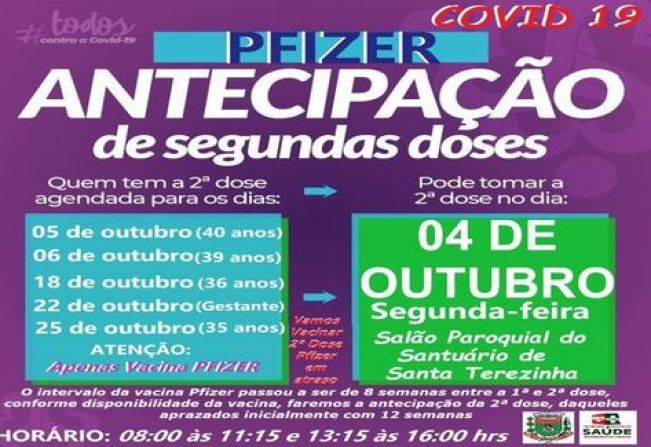ANTECIPAÇÃO DE 2ª DOSE PFIZER PARA DIVERSOS GRUPOS!