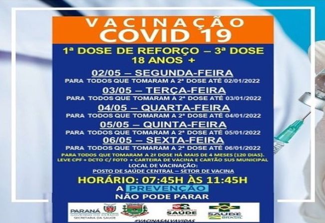 1º REFORÇO: 3º DOSE PARA MAIORES DE 18 ANOS