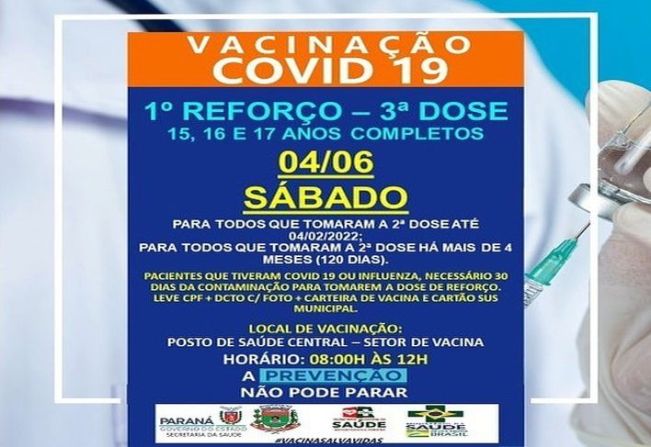 1º DOSE DE REFORÇO (3ª DOSE) - 15, 16 E 17 ANOS COMPLETOS