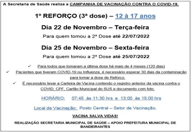 1º REFORÇO: 3º DOSE PARA MAIORES DE 12 ANOS