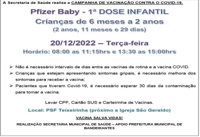 1º DOSE INFANTIL - PFIZER BABY