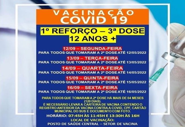 3ª DOSE (REFORÇO) PARA MAIORES DE 12 ANOS