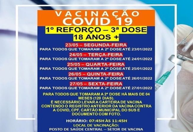 DOSE DE REFORÇO (3º DOSE) PARA MAIORES DE 18 ANOS