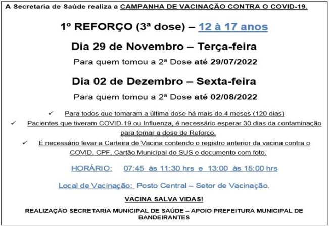 3ª DOSE (REFORÇO): 12 A 17 ANOS