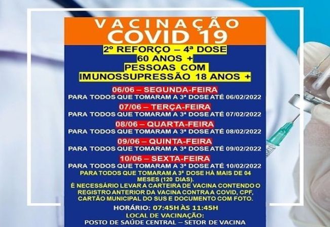 2º DOSE DE REFORÇO (4º DOSE) PARA MAIORES 60 ANOS/IMUNOSSUPRIMIDOS 18+