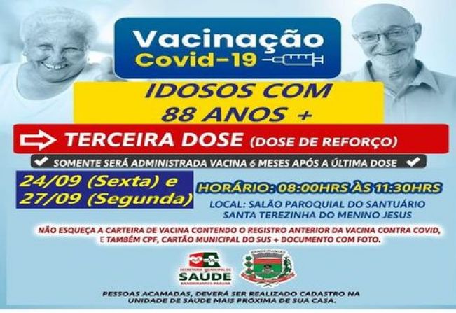 3ª DOSE (REFORÇO) PARA MAIORES DE 88 ANOS