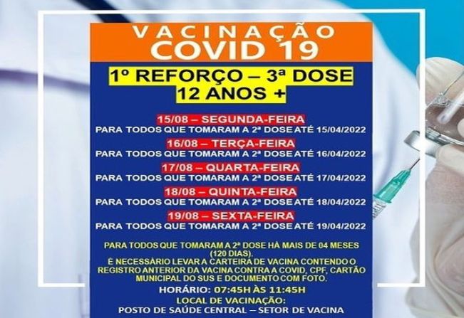 3ª DOSE (REFORÇO) PARA MAIORES DE 12 ANOS