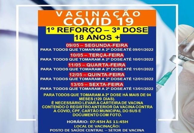 DOSE DE REFORÇO (3º DOSE) PARA MAIORES DE 18 ANOS