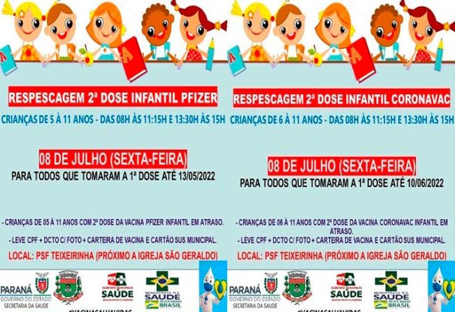 REPESCAGEM 2ª DOSE INFANTIL: CORONAVAC E PFIZER